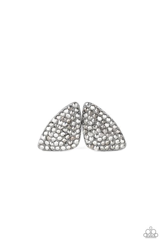 Supreme Sheen - Gunmetal & White Rhinestone Triangle Shaped Paparazzi Earrings