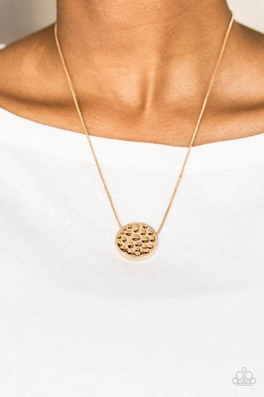 The BOLD Standard - Gold Hammered Sliding Paparazzi Pendant Necklace & matching earrings