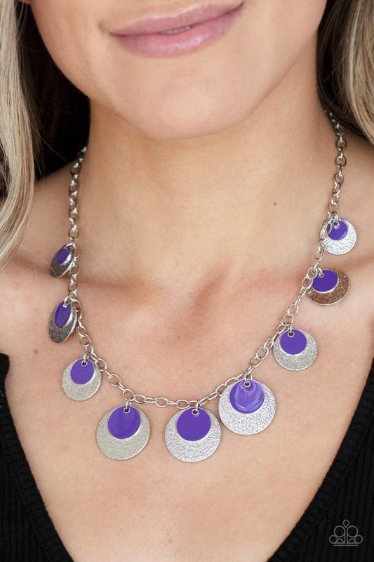 The Cosmos Are Calling - Purple Accents/Textured Silver Disc Paparazzi Necklace & matching earrings