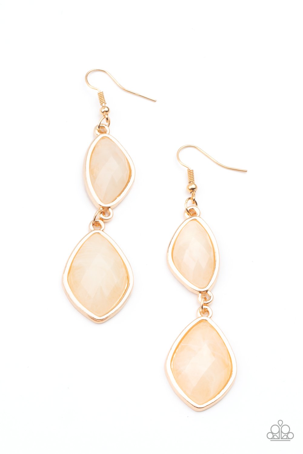 The Oracle Has Spoken - Gold Sleek Frames/Cloudy Faux Stone Beaded Paparazzi Earrings