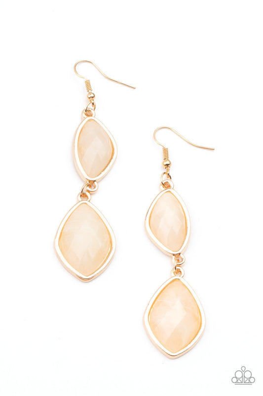 The Oracle Has Spoken - Gold Sleek Frames/Cloudy Faux Stone Beaded Paparazzi Earrings