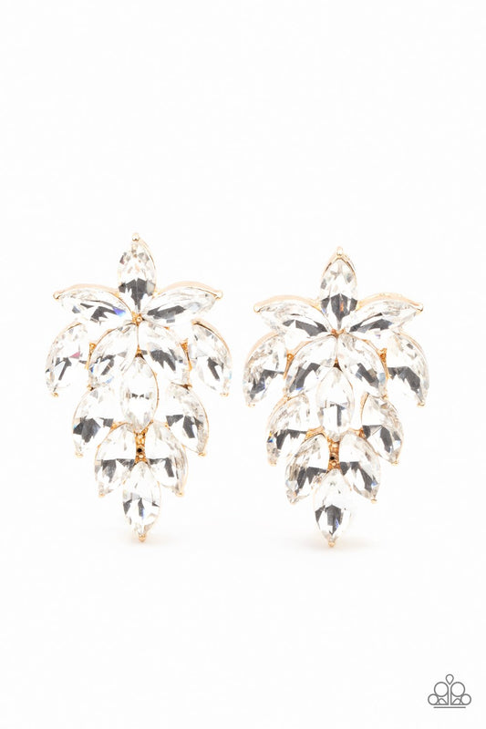 They See Me Glowin' - Gold Frame/Marquise Cut White Rhinestone Paparazzi Post Earrings