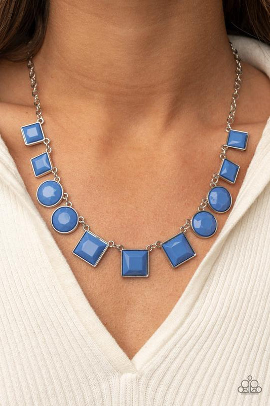 Tic Tac TREND - Blue Geometric Square & Round Beaded Paparazzi Necklace & matching earrings