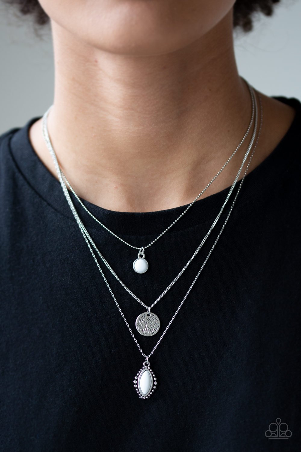 Tide Drifter - White Bead Pendant Triple Layer Paparazzi Necklace & matching earrings