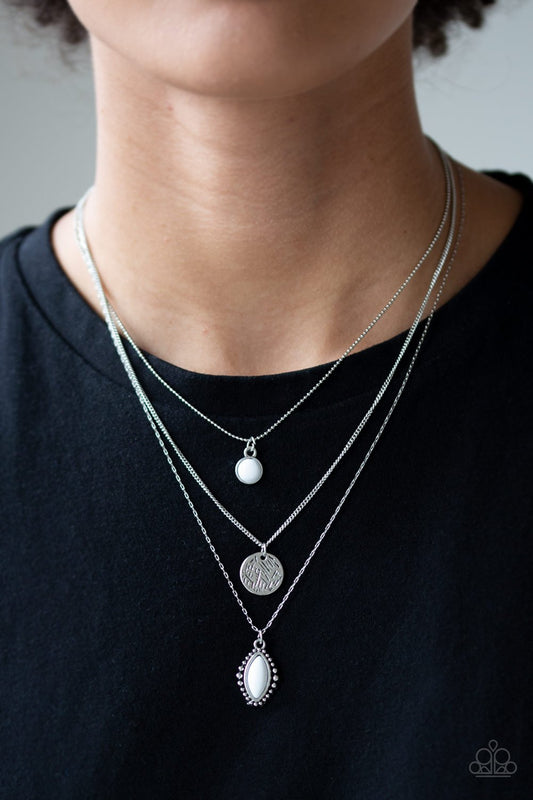 Tide Drifter - White Bead Pendant Triple Layer Paparazzi Necklace & matching earrings