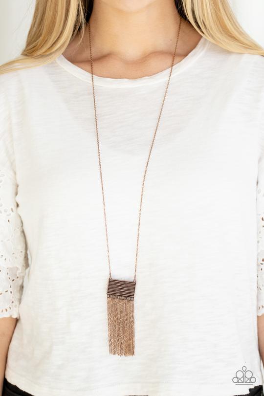 Totally Tassel - Copper Textured Pendant Paparazzi Necklace & matching earrings