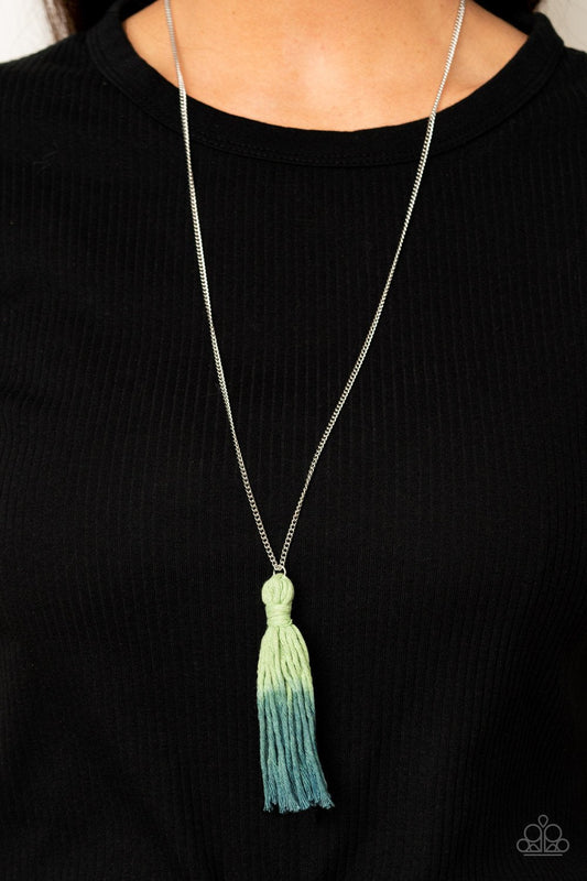 Totally Tasseled - Green Ombre Tassel Paparazzi Pendant Necklace & matching earrings