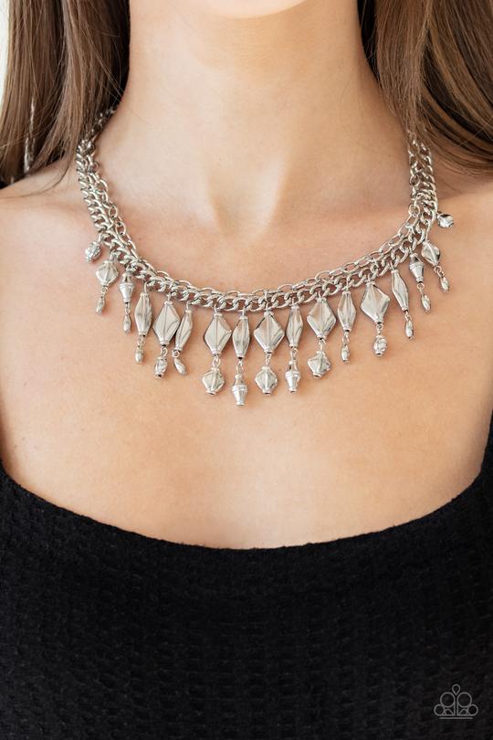 Trinket Trade - Silver Beaded Tassel Paparazzi Necklace & matching earrings
