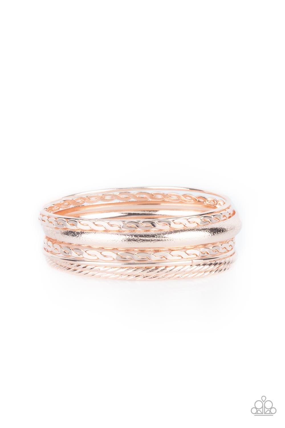 Trophy Texture - Rose Gold Mismatched Texture Set of 7 Paparazzi Bangle Bracelets