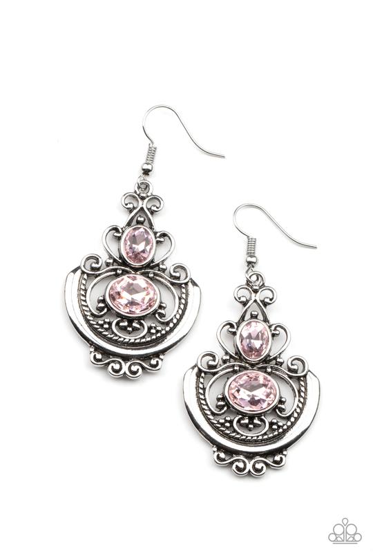 Unlimited Vacation - Pink Rhinestone/Ornate Silver Frame Paparazzi Earrings