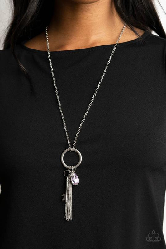 Unlock Your Sparkle - Purple Gem/Silver Key Pendant Paparazzi Necklace & matching earrings