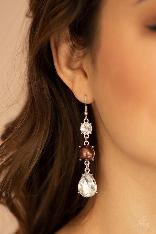 Unpredictable Shimmer - Brown Pearl/Oversized Teardrop Gem Paparazzi Earrings