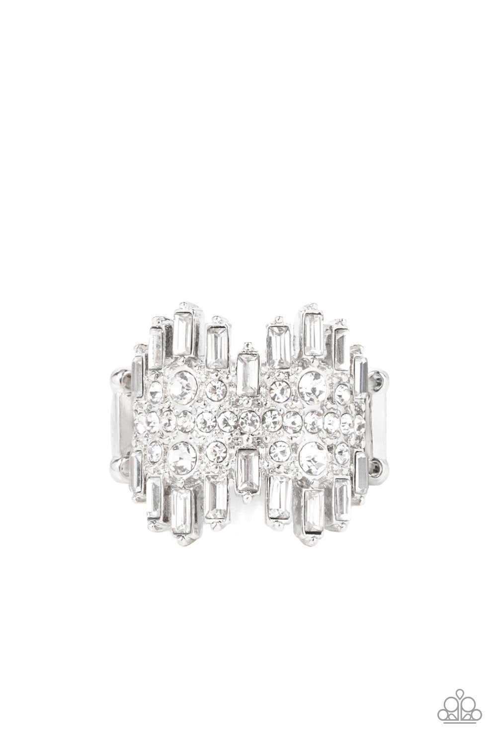 Urban Empire - White Emerald-Cut Rhinestones Paparazzi Ring