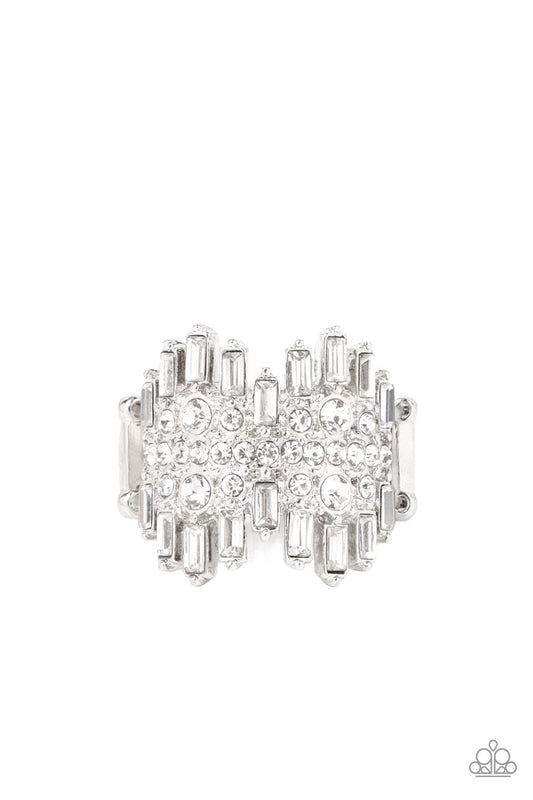 Urban Empire - White Emerald-Cut Rhinestones Paparazzi Ring