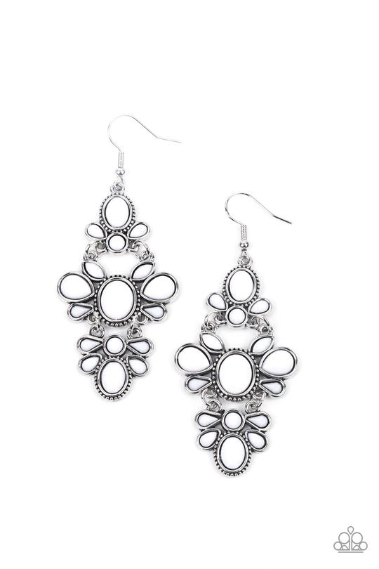 VACAY The Premises - White Faceted Round, Marquise, & Teardrop Beaded Paparazzi Earrings