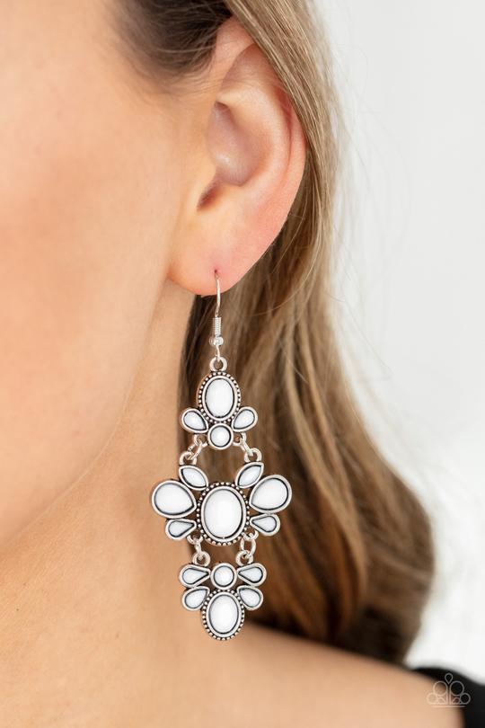 VACAY The Premises - White Faceted Round, Marquise, & Teardrop Beaded Paparazzi Earrings