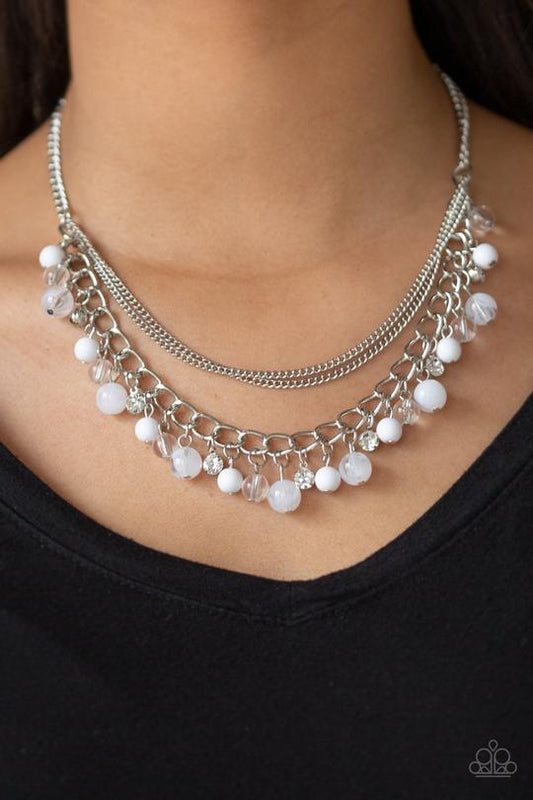 Wait and SEA - White Beaded Layered Chain Paparazzi Necklace & matching earrings