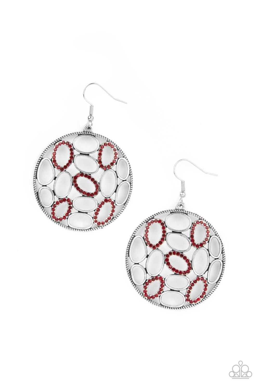 Watch OVAL Me - Red Rhinestone Encrusted Ovals Paparazzi Earrings