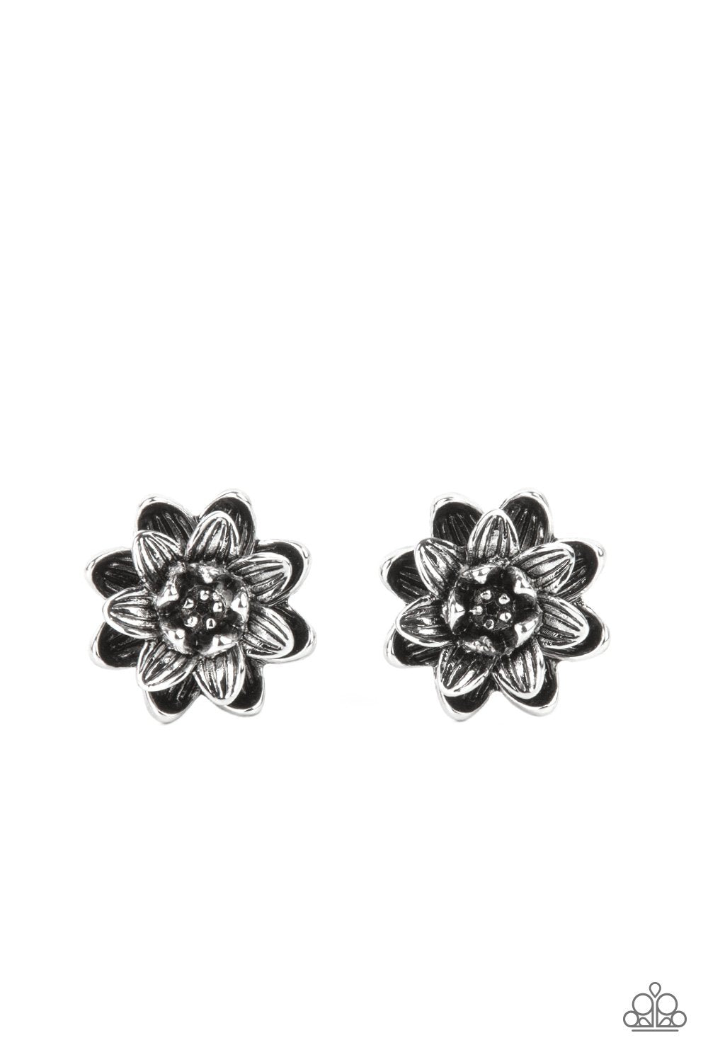 Water Lily Love - Silver Antiqued Flower Paparazzi Post Earrings