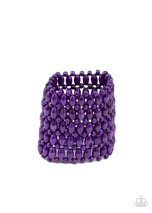 Way Down In Kokomo - Purple Wooden Bead Paparazzi Stretch Bracelet