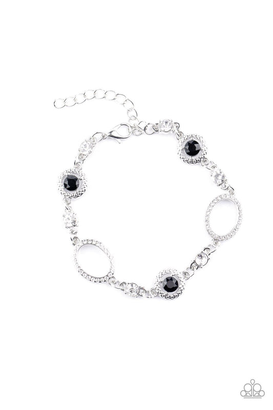 Wedding Day Demure - Black & White Rhinestone Encrusted Linked Oval Frame Paparazzi Adjustable Bracelet