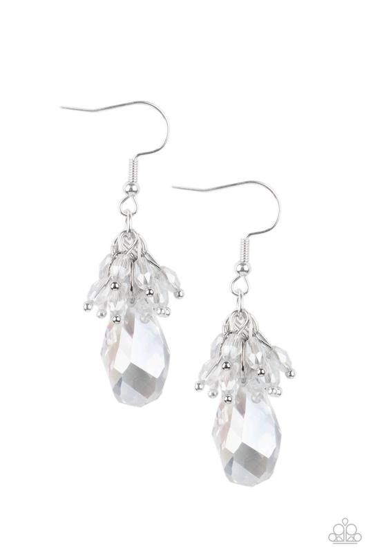 Well Versed in Sparkle - White Iridescent Beaded Paparazzi Earrings