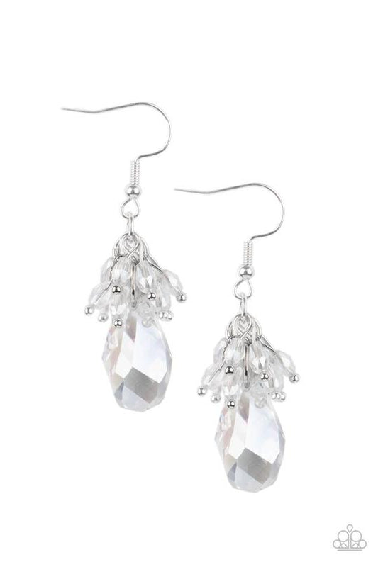 Well Versed in Sparkle - White Iridescent Beaded Paparazzi Earrings