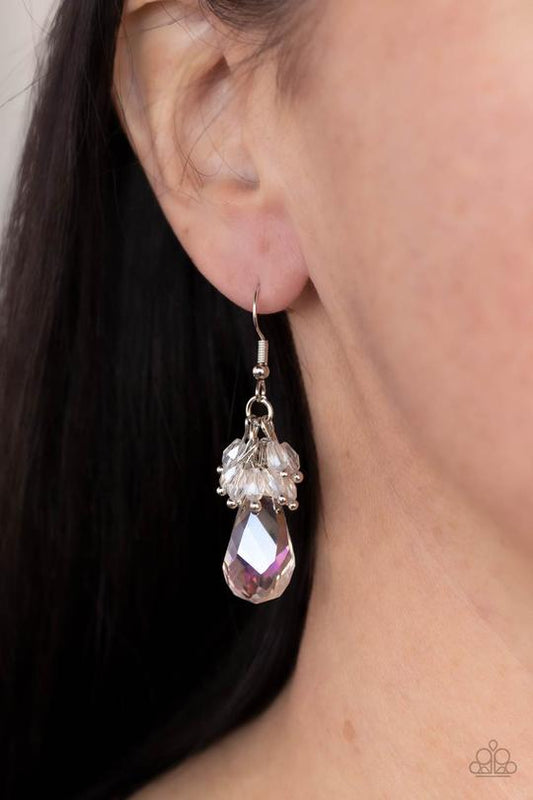 Well Versed in Sparkle - White Iridescent Beaded Paparazzi Earrings