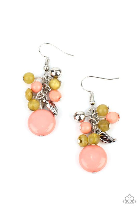 Whimsically Musical - Multi Coral, Willow, & Silver Beaded Paparazzi Earrings