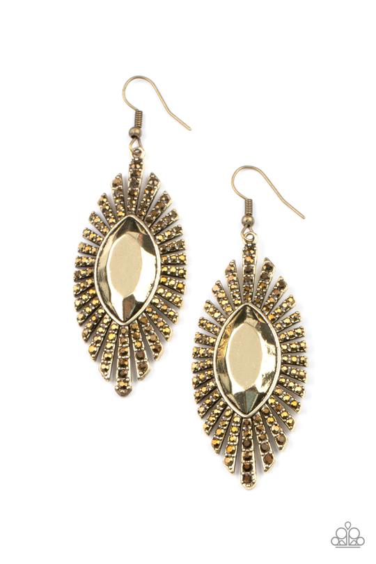 Who Is The FIERCEST Of Them All? - Brass/Aurum Rhinestone Paparazzi Earrings