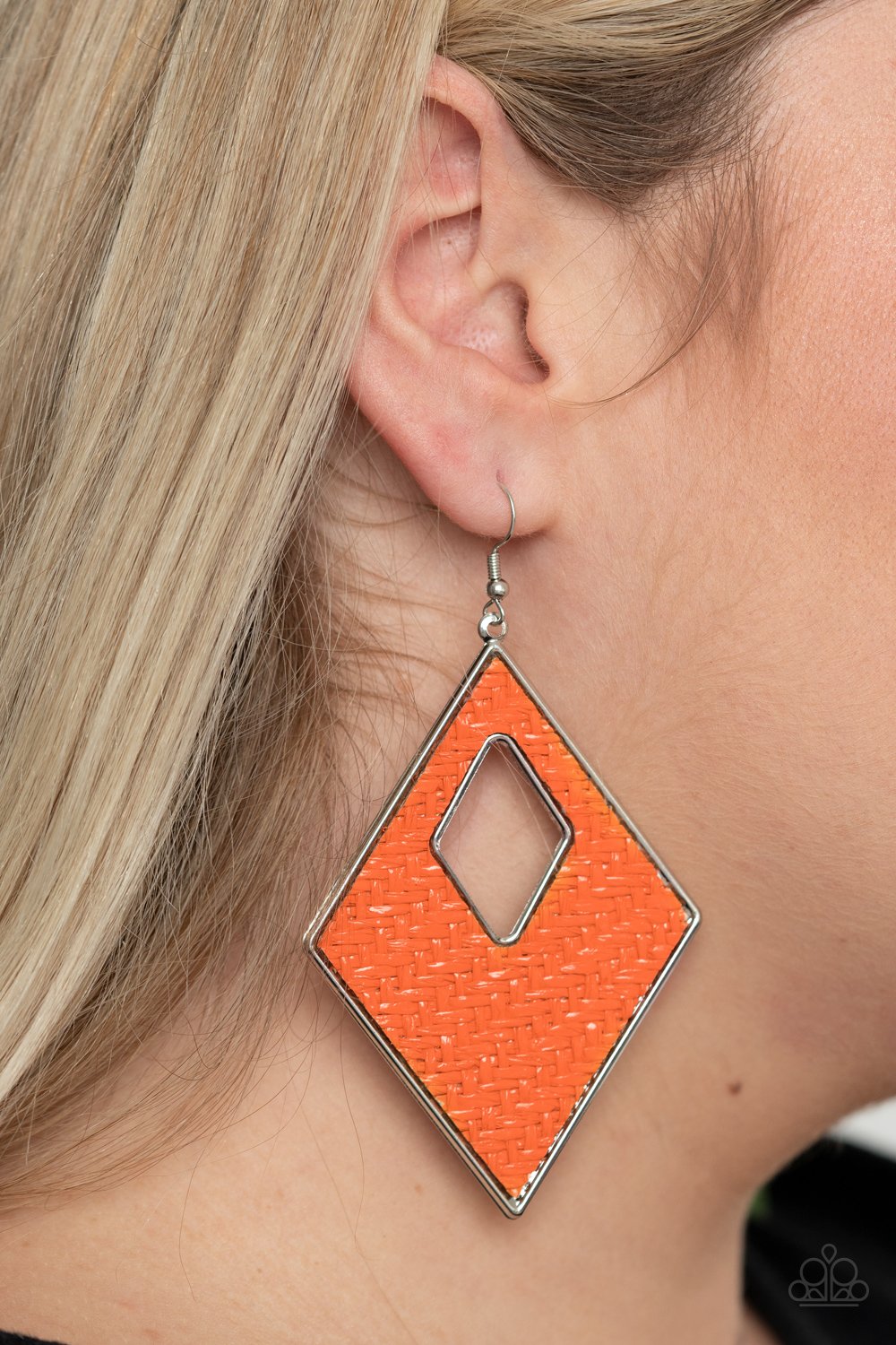 Woven Wanderer - Orange Wicker-Like Pattern Threaded Diamond Shape Paparazzi Earrings