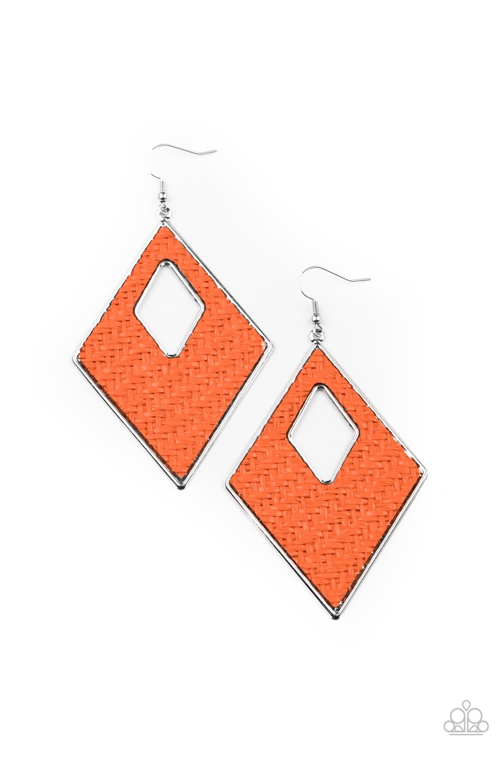 Woven Wanderer - Orange Wicker-Like Pattern Threaded Diamond Shape Paparazzi Earrings