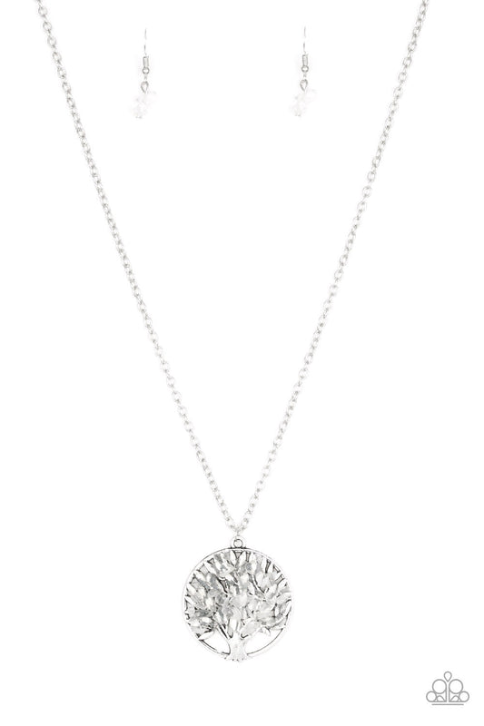 Naturally Nirvana - White Rock Encrusted Tree Pendant Paparazzi Necklace & matching earrings