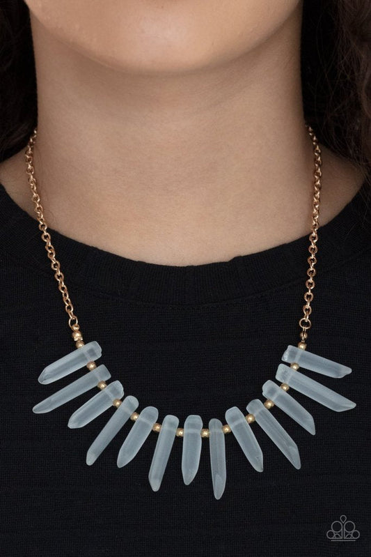 Ice Age Intensity - Gold Beads/Glassy-Like Icicle Beaded Paparazzi Necklace & matching earrings