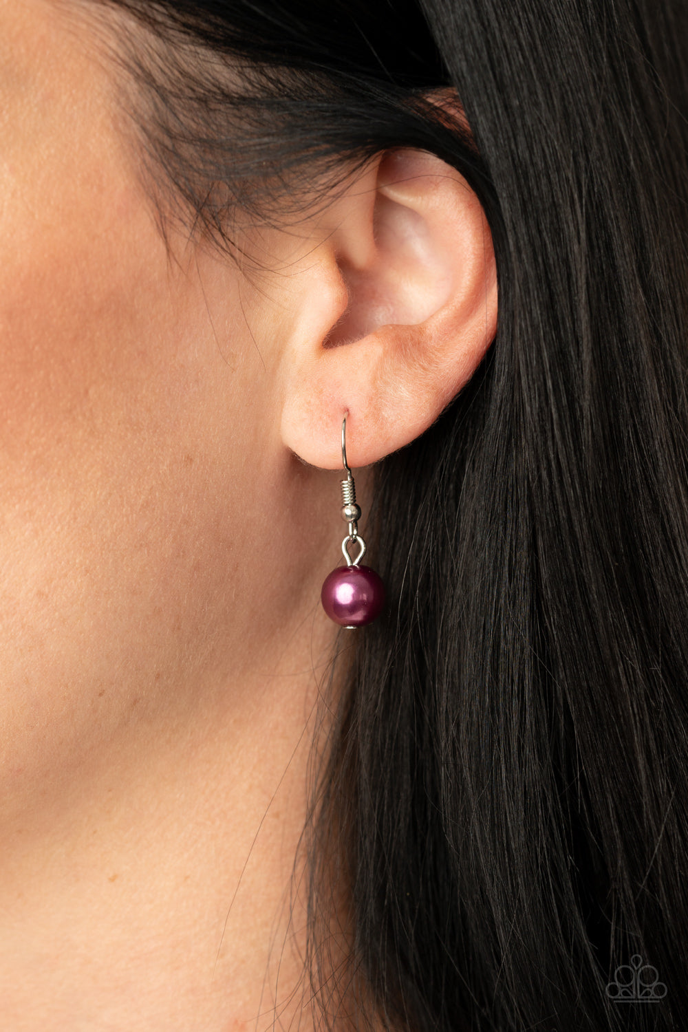 Fluent In Affluence - Purple Pearls/Shimmery Silver Ovals/Crystal-Like Gems Double Layer Necklace & matching earrings