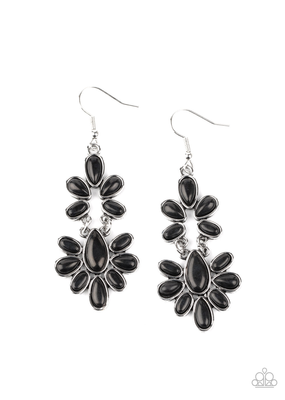 Cactus Cruise - Black Beaded Floral Pattern Earrings