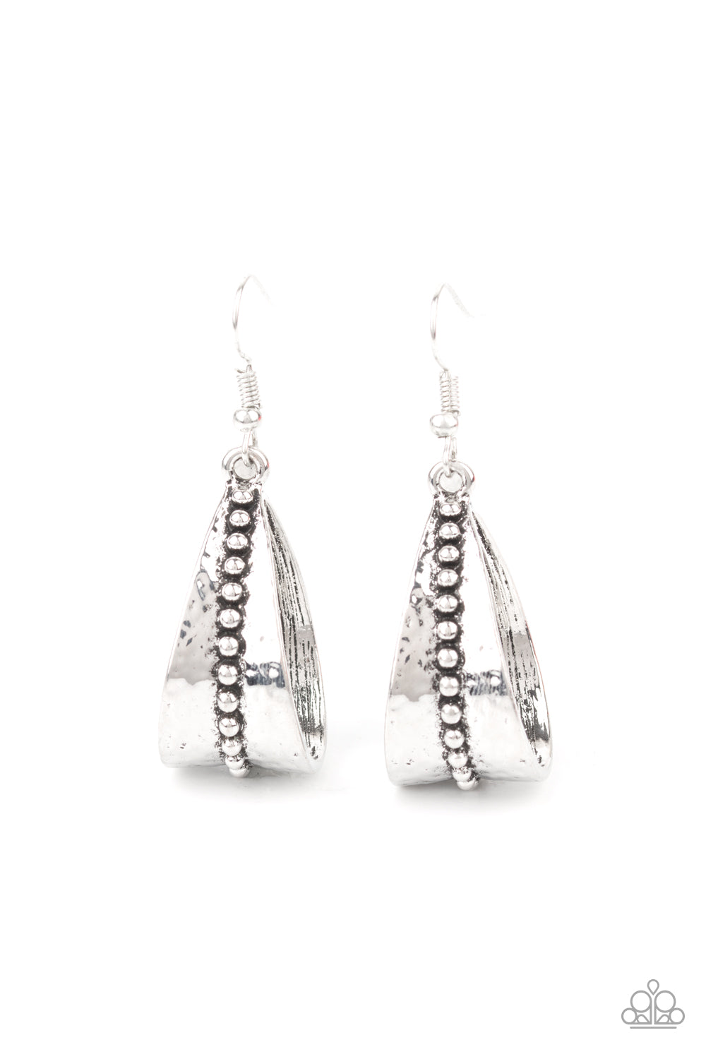 STIRRUP Some Trouble - Silver Curled Hammered Frames/Antiqued Silver Rustic Inspired Studded Earrings