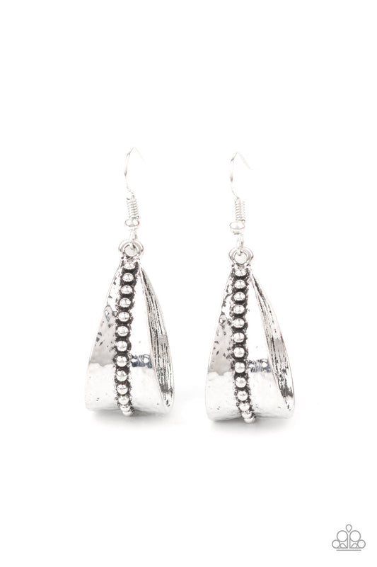 STIRRUP Some Trouble - Silver Curled Hammered Frames/Antiqued Silver Rustic Inspired Studded Earrings