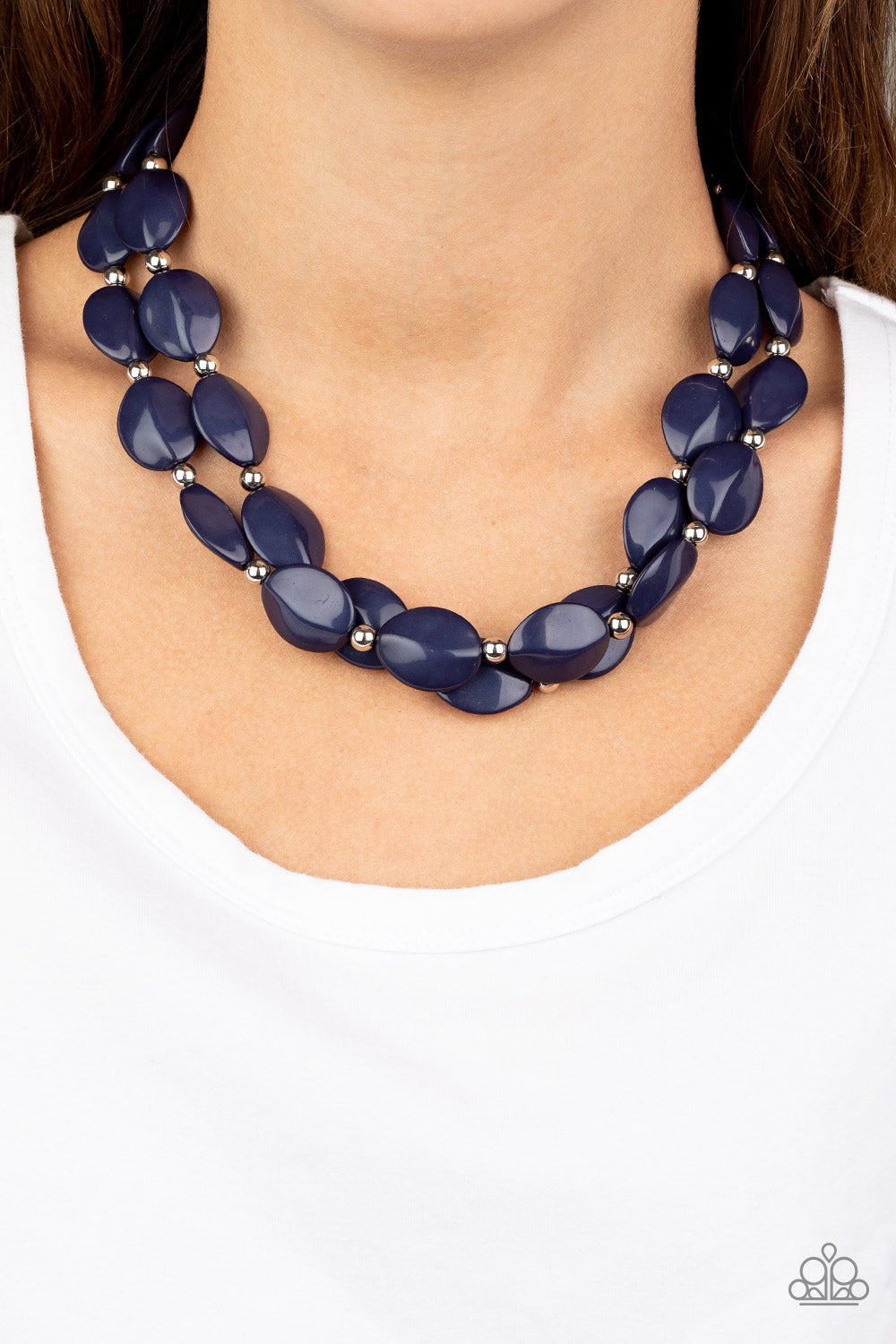 Two-Story Stunner - Blue Faux Stone Beaded Double Strand Paparazzi Necklace & matching earrings