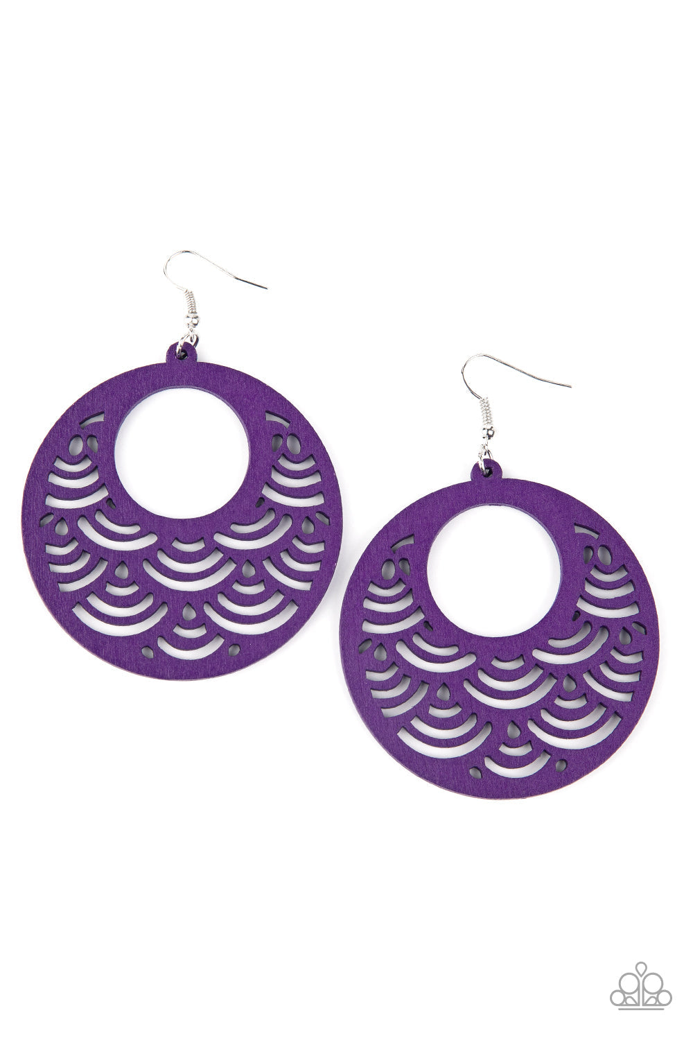 SEA Le Vie! - Purple Wooden Scalloped Pattern Tropical Inspiration Paparazzi Earrings