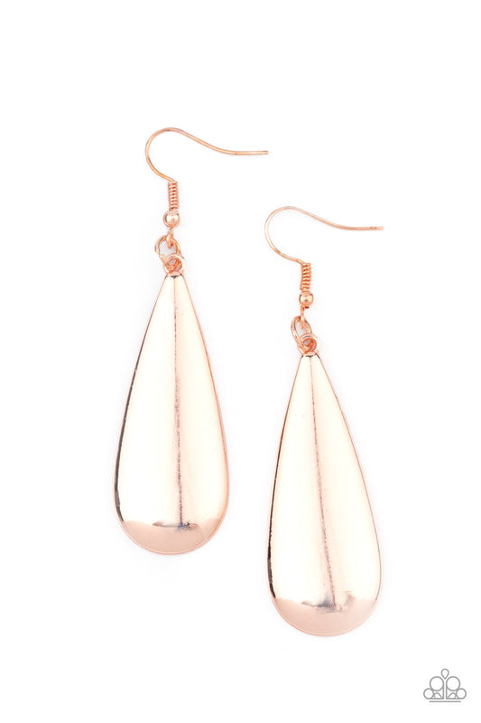 The Drop Off - Rose Gold High-Sheen Oversized Teardrop Paparazzi Earrings