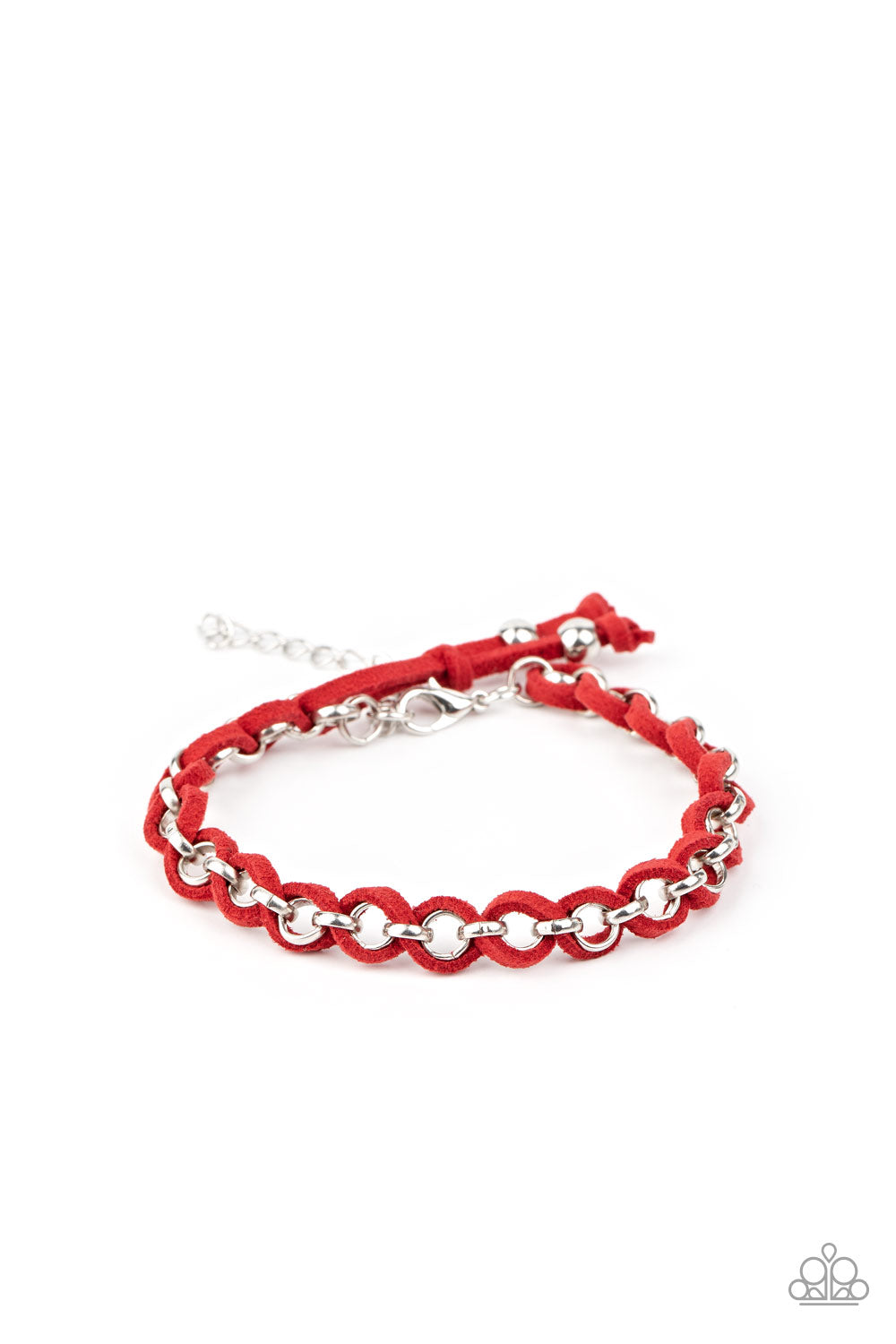 SUEDE Side to Side - Red Suede & Round Silver Chain Braided Adjustable Paparazzi Bracelet