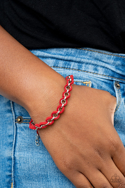 SUEDE Side to Side - Red Suede & Round Silver Chain Braided Adjustable Paparazzi Bracelet