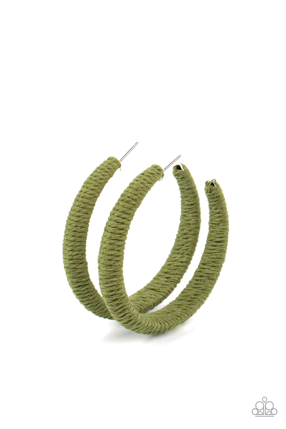 TWINE and Dine - Green Twine-Like Cording Paparazzi Hoop Earrings