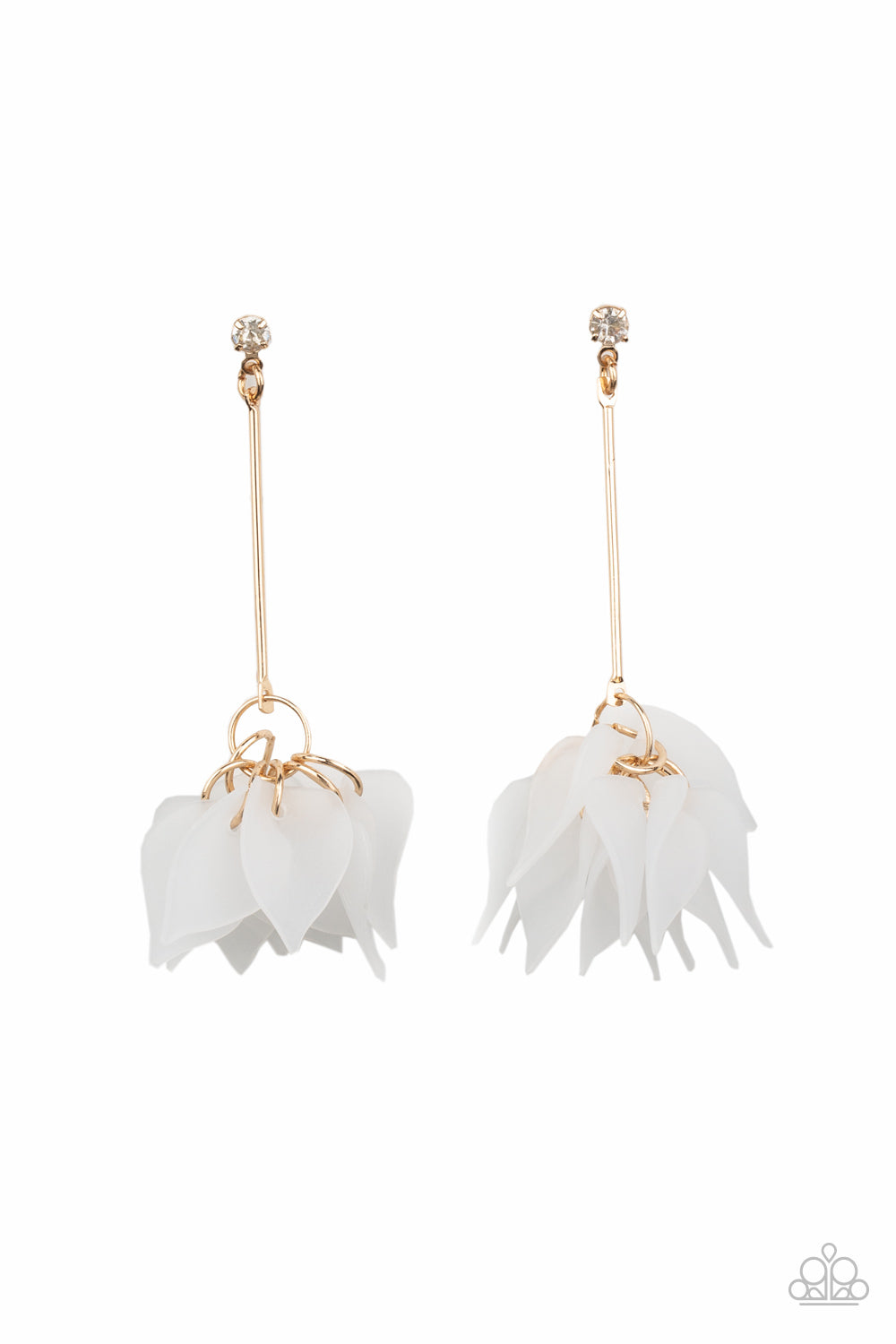 Suspended In Time - Gold Rod/Collection of Curving White Acrylic Petal Earrings