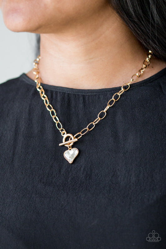 Princeton Princess - Gold Chain/Whimsical Heart White Gem Toggle Necklace & matching earrings