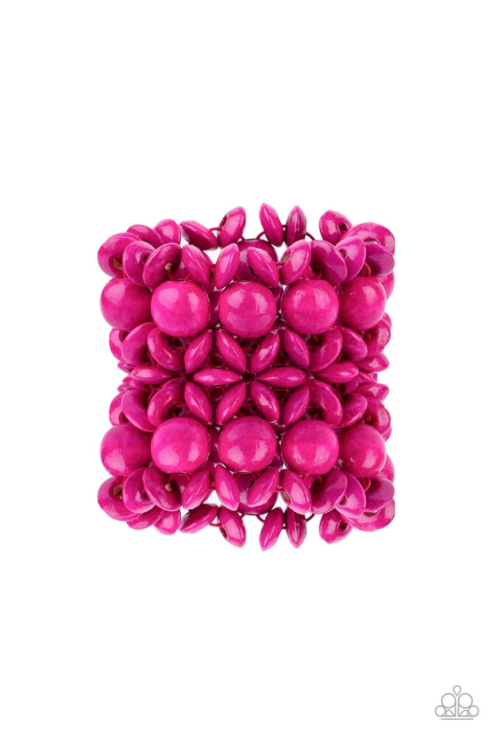 Island Mixer - Pink Oversized Disc & Round Wooden Beaded Paparazzi Stretch Bracelet