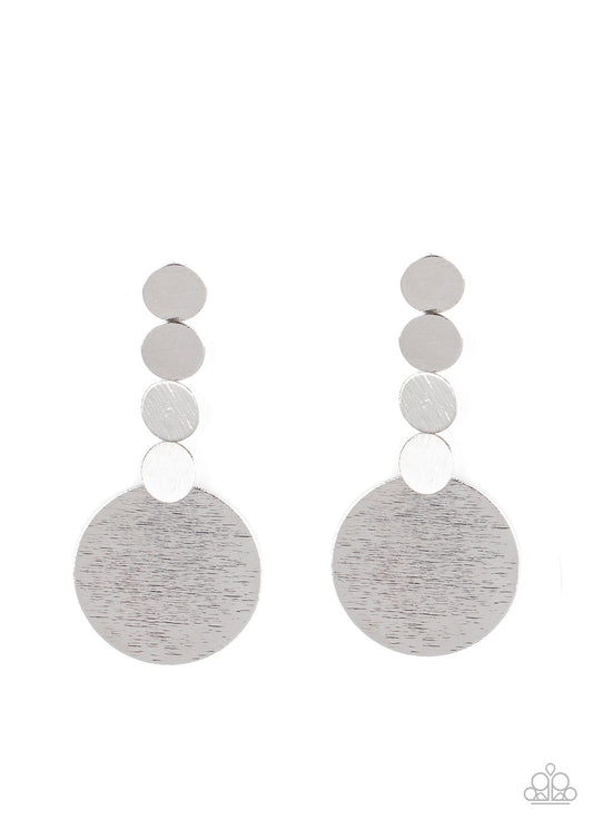 Idolized Illumination - Silver Delicately Scratched Connected Disc Earrings