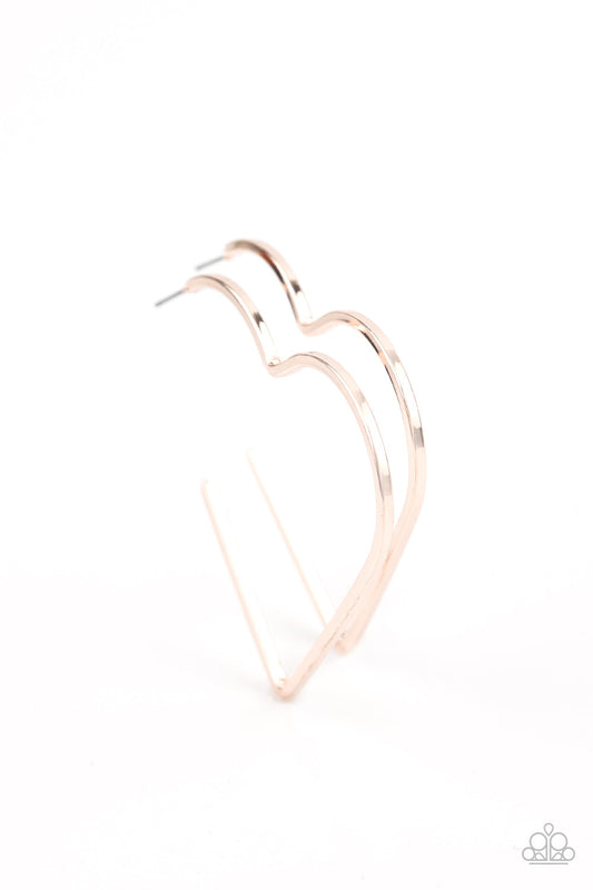 I HEART a Rumor - Rose Gold Airy Heart Frame Hoop Earrings