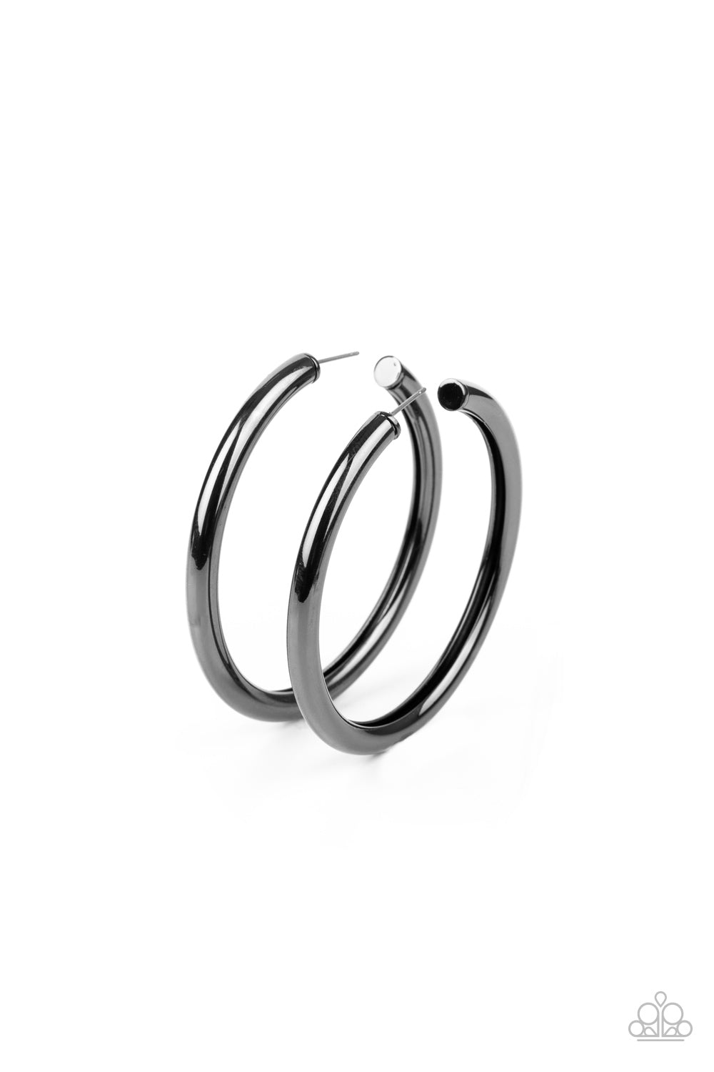 Curve Ball - Gunmetal Thick Oversized Paparazzi Hoop Earrings